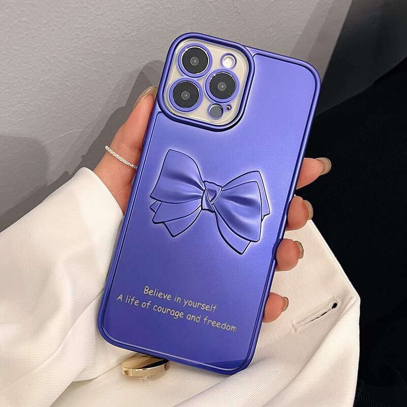 Plating Matte Cute Bow Soft Case For iPhone