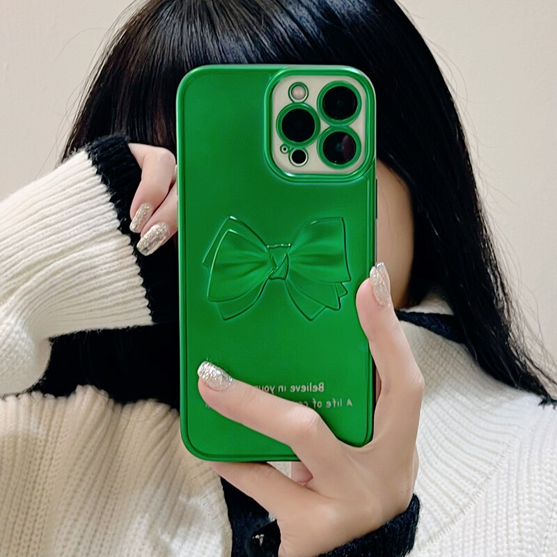 Plating Matte Cute Bow Soft Case For iPhone