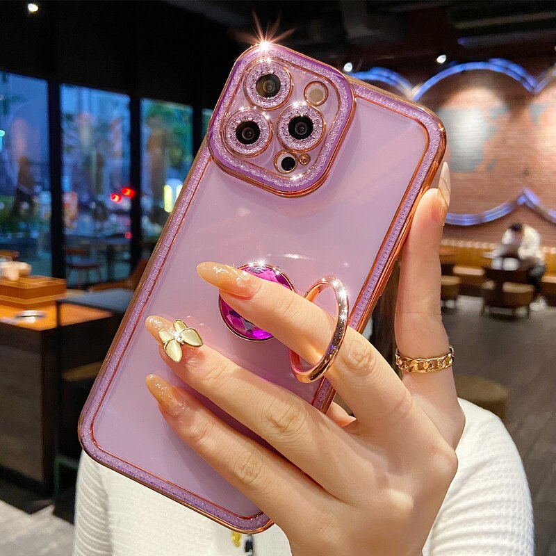 Ring Holder Shiny Soft Case For iPhone
