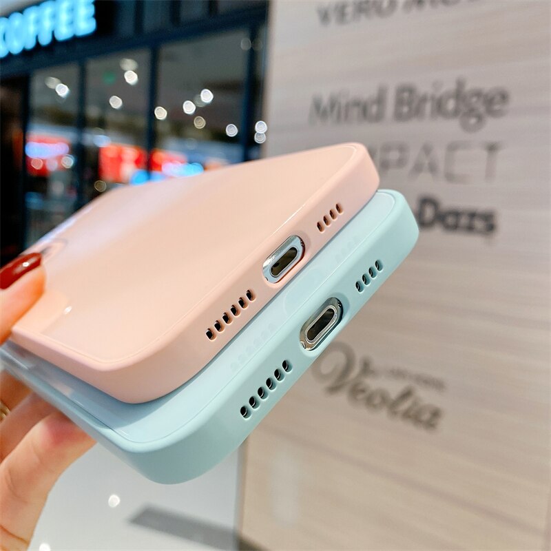 Luxury Plain Candy Color Glass Phone Case For iPhone