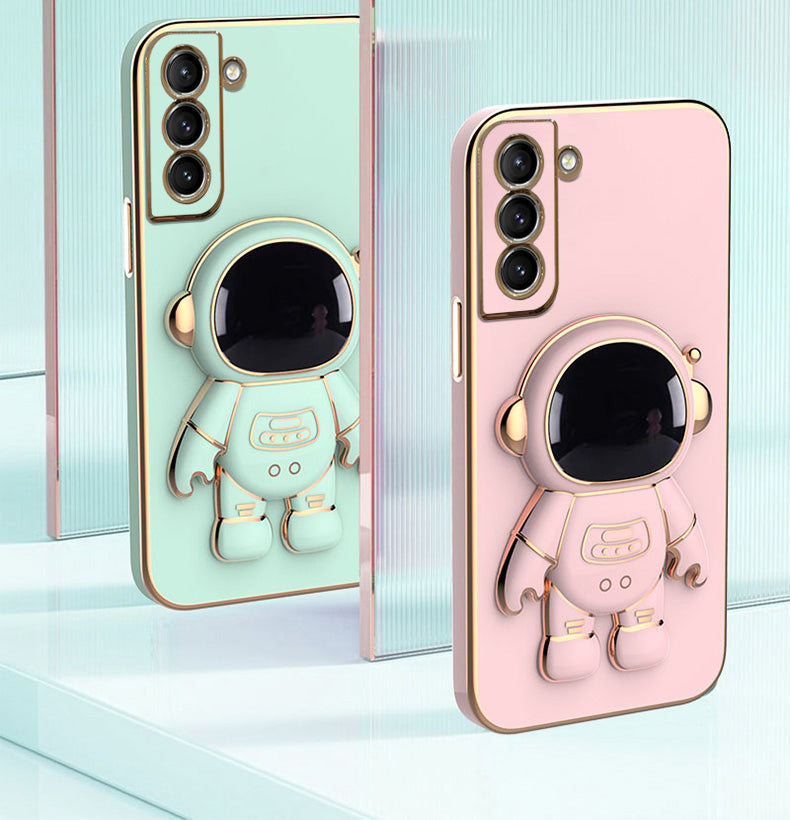 phylla for Samsung Galaxy A54 5G 6.6” Phone Case with Luxury Plating Cute  Cartoon Astronaut Stand Holder Case with Side Cute Small Heart Pattern Soft