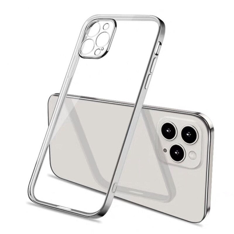 Plating Square Clear Silicone Case For iPhone