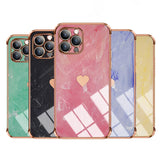 Love Heart Marble Aesthetic Plating Case For iPhone