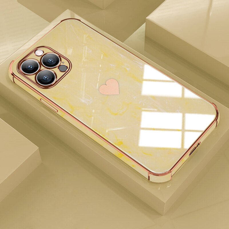 Love Heart Marble Aesthetic Plating Case For iPhone