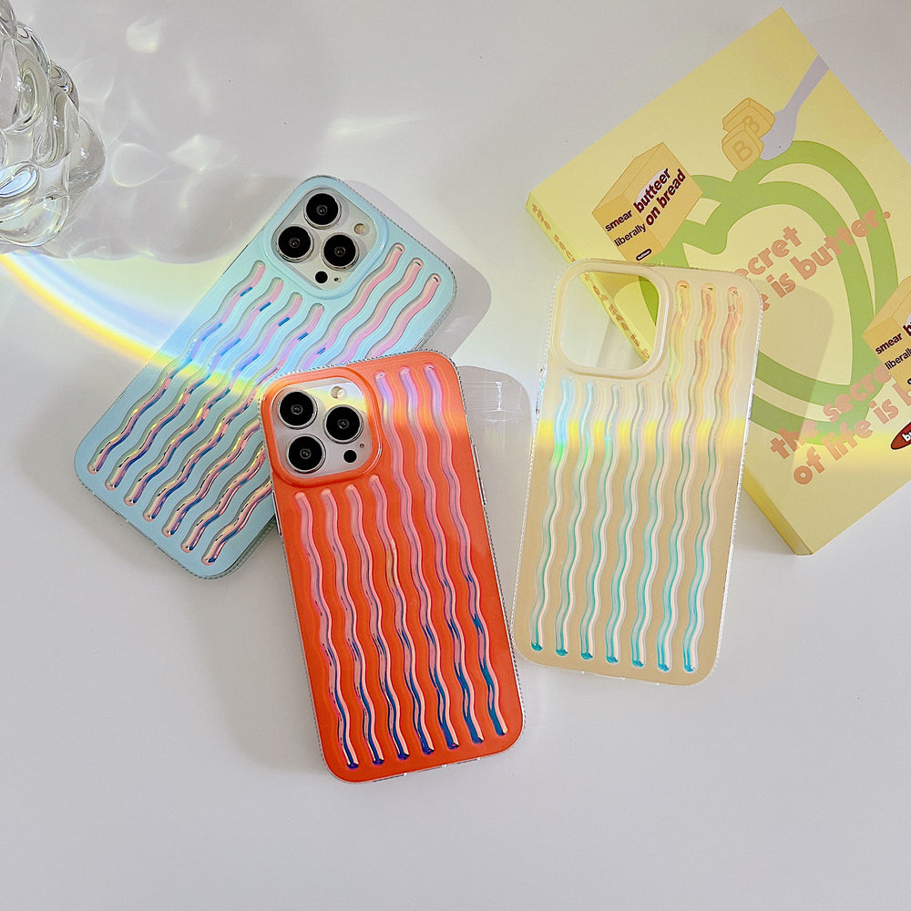 Wavy Lines Shiny Laser Silicone Case For iPhone