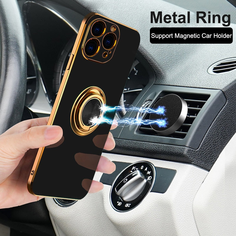 Plating Ring Holder Silicon Case For iPhone