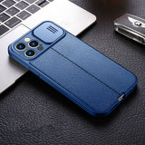 Slider Lens Protection Leather Texture Case For iPhone