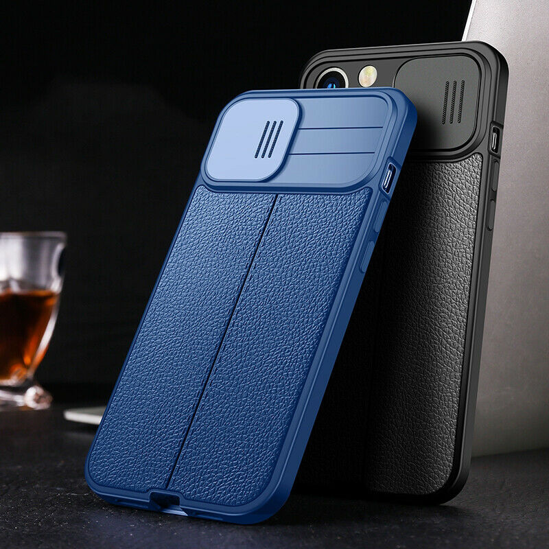 Slider Lens Protection Leather Texture Case For iPhone