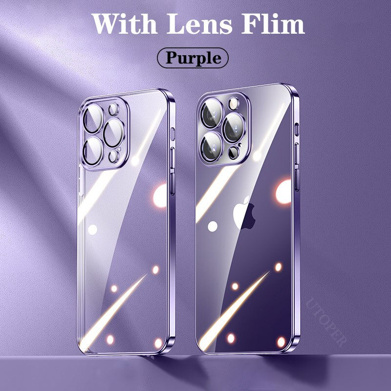 Square Plating Transparent Lens Protective Case For iPhone