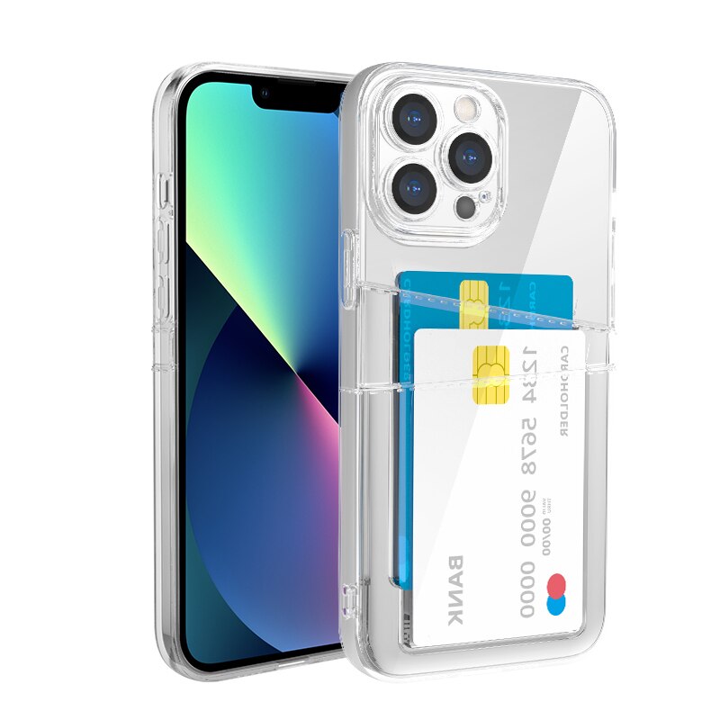 Transparent Dual Card Slot Holder Wallet Case For iPhone