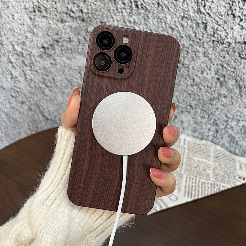 Wireless Charging Support Wood Grain Case for IPhone