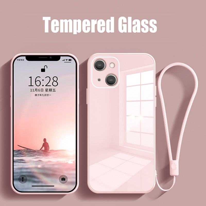 Luxury Tempered Glass Square Case For iPhone