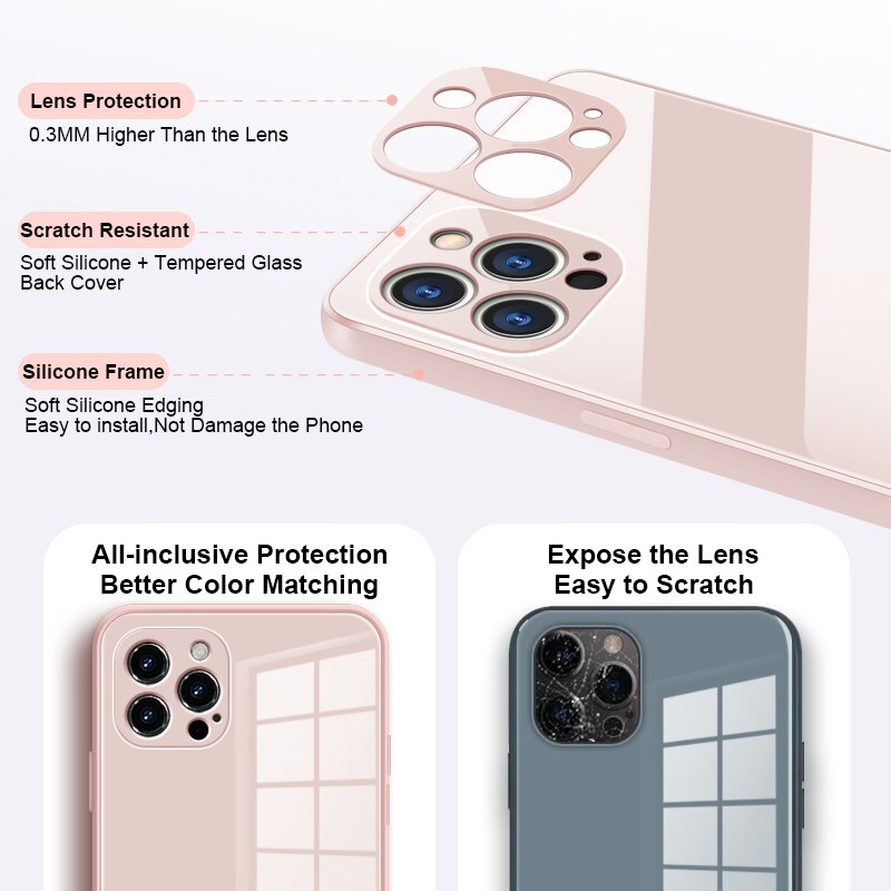 Tempered Glass Square Phone Case For iPhone