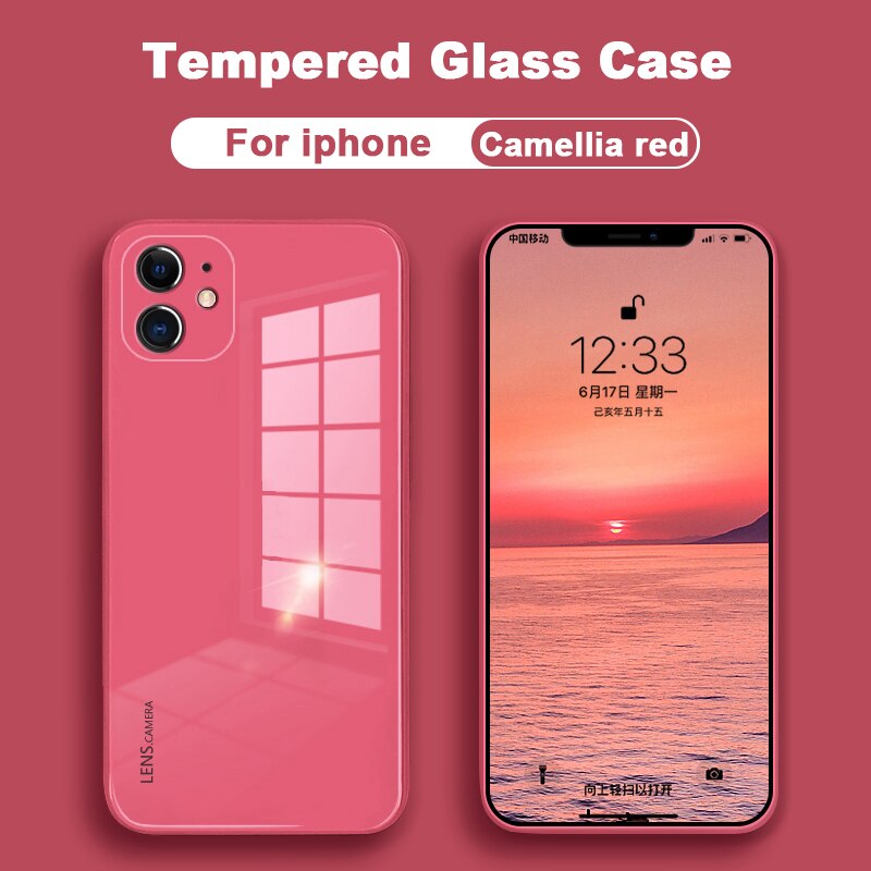 Tempered Glass Square Phone Case For iPhone