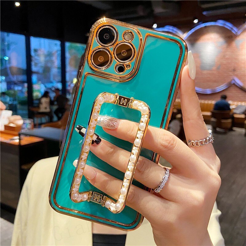 Shiny Square Holder Plating Phone Case For iPhone